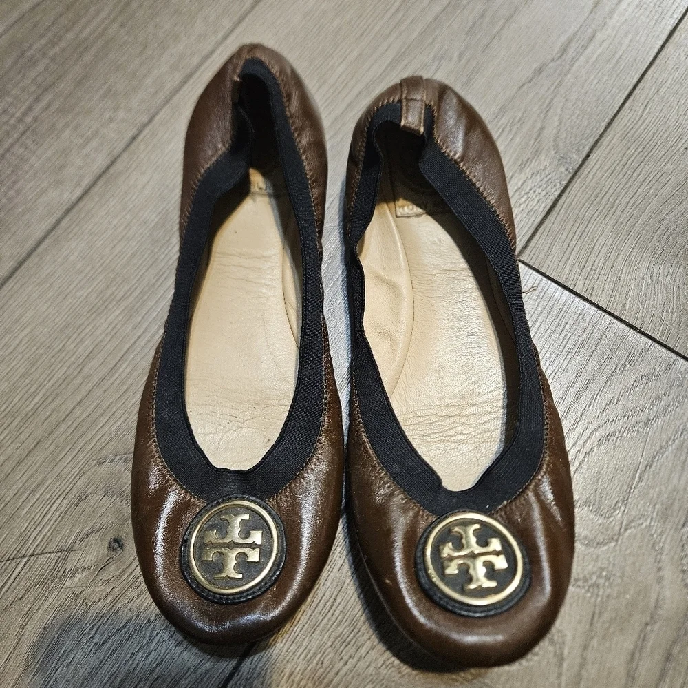 Tory Burch Brown Leather Ballet Flats
